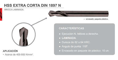 Broca HSS Extra Corta DIN 1897 N.
